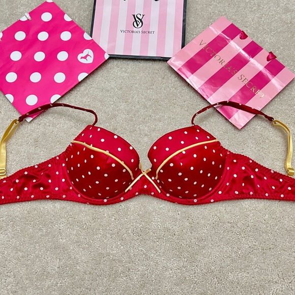 NEW Victoria’s Secret Sexy Little Things Red Polka Dot padded Push up Bra 34D - Picture 2 of 7